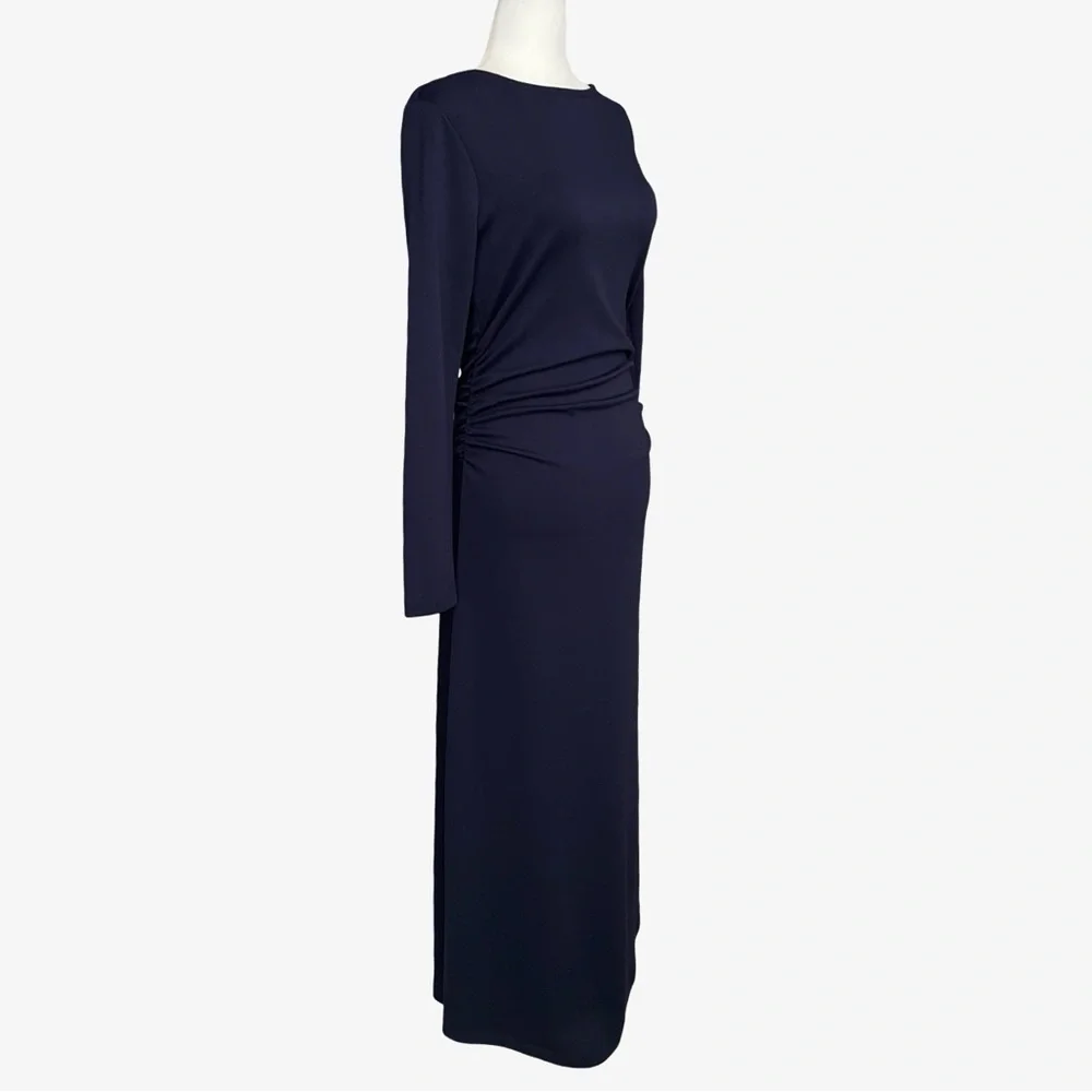 Anthropologie Long-Sleeve Cowl-Back Maxi Dress Navy Blue Medium NWT - Picture 6 of 13